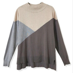 DEVOTION BY CYRUS Long Sleeve Mock Neck Colorblock High Low Pullover Sweater, S